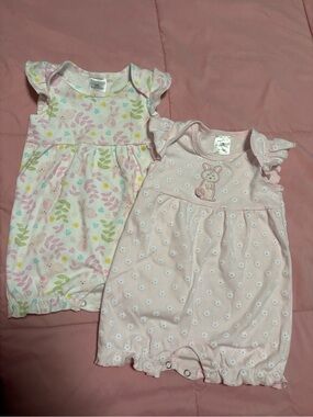 Pink Bunny Floral Baby One-Piece Bodysuit - Soft Pink